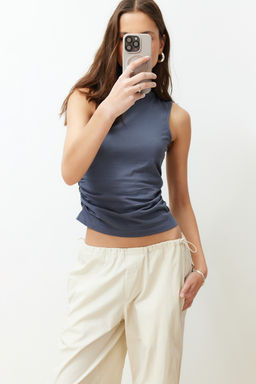 Antrasit Duz Basic Dik Yaka Regular S?f?r Kol Bluz TWOSS24BZ00406