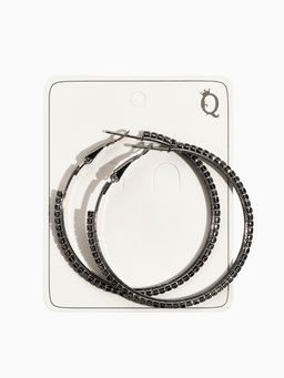 Серьги кольца со стразами QF Сумерки, d=5 см, чёрные в серебре