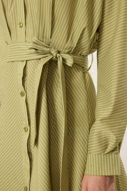 Yag Yesil Cizgili Kusakl? K?sa / Mini Dokuma Elbise TWOAW25EL00154