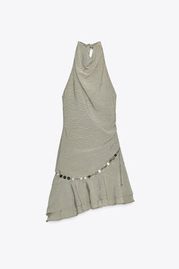 STRIPED HALTER NECK SHORT DRESS WITH BELT - Zara фото 18