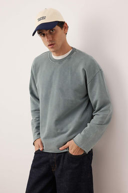 Gri Yeni Oversize/Genis Kesim Eskitme/Soluk Efekt Kal?n Sweatshirt TMNAW26SW00022