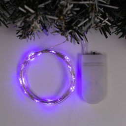 Гирлянда «Нить» 2 м роса, IP20, серебристая нить, 20 LED, батарейки CR2032×2 (в комплекте), свечение фиолетовое