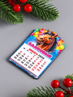 Цена за 2 шт. Магнит на холодильник и календарь отрывной 2026 «Новогодний конь. Здоровья», 9.5×6.5 см
