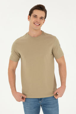 Erkek Regular Fit Bisiklet Yaka Haki Basic Ti__rt