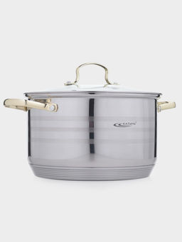 Кастрюля Катунь «ЭЛИС ГОЛД», 5.5 л, 24×13.5 см, стеклянная крышка, нержавеющая сталь, ручки золотистые