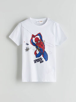 Bisiklet Yaka Spider-Man Bask?l? Erkek ?ocuk ?ortlu Pijama Tak?m?