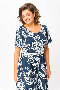 Платье Swallow 856 глубинно--синий в белый принт цветы  фото 2