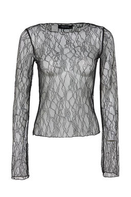 Siyah Regular Fit Kay?k Yaka Dantel Esnek Orme Bluz TWOSS23BZ00795