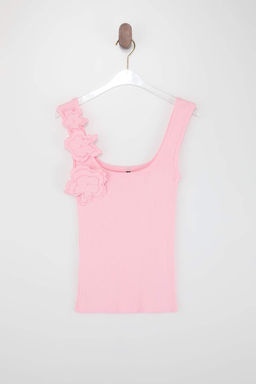 Pembe Kare Yaka Cicek Detayl? Fitted Triko Ince Bluz TWOSS26BZ00287