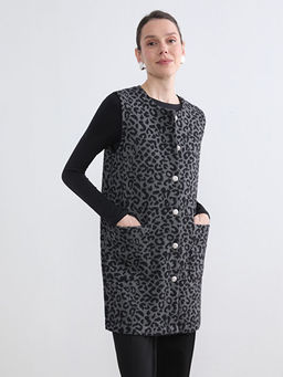 Bisiklet Yaka Leopar Desenli Kad?n Yelek