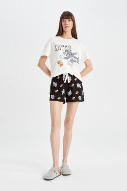 Fall in Love Tom & Jerry Regular Fit K?sa Kollu Sortlu Pijama Tak?m?