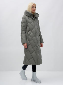Пальто утепленное стеганное зимнее с капюшоном женское цвета хаки 9612Kh - Mtforce фото 4