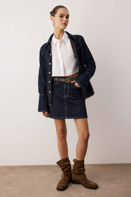 Koyu Mavi Mini Basic Denim Etek TWOAW26ET00124