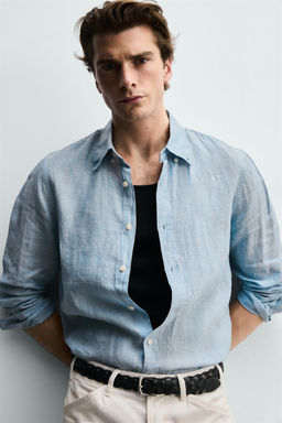 CAMISA REGULAR FIT 100% LINO / Azul / Verde - Zara фото 6