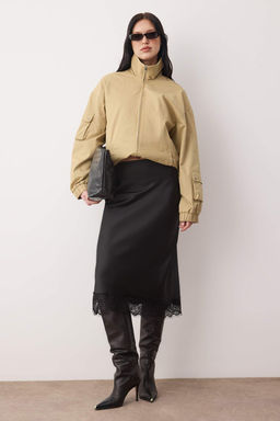 Siyah Dantel Detayl? Midi Boy Saten Etek TWOAW26ET00169