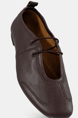 LEATHER LACE-UP BALLET FLATS - Zara фото 2