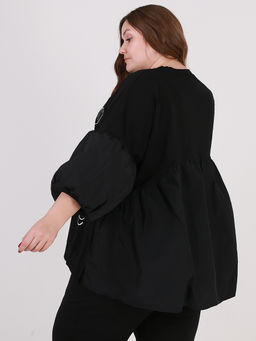 Дизайнерская блузка больших размеров с объемным рукавом - Almond фото 2