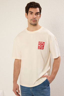 TRENDYOL MAN Siyah Oversize/Genis Kesim Bisiklet Yaka Kabar?k S?rt Bask?l? T-Shirt TMNSS25TS00044 - Trendyolmilla фото 5
