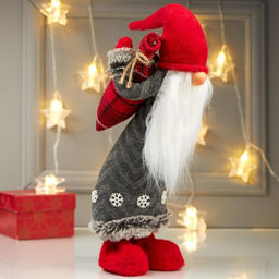 Интерьерная текстильная кукла «Дедушка Мороз с мешком подарков и лыжными палками», 40×14×16 см