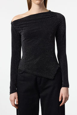 Antrasit Asimetrik Yaka Simli Orme S?k/Gece Party Bluz TPRAW25BZ00018