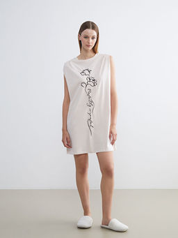 Bisiklet Yaka Bask?l? Kad?n Gecelik