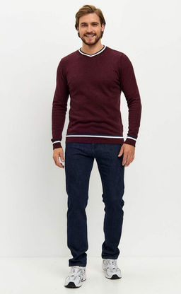 Пуловер однотонный мужской с V-образной горловиной F021-15-0046 bordo melange - Fine joyce фото 4