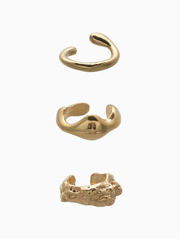 Серьги Каффы набор 3 шт., мятый, цвет золото