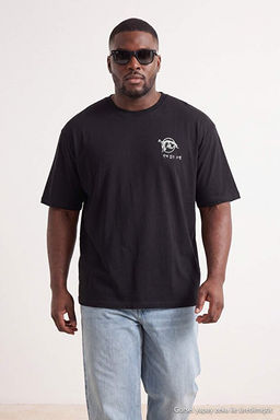 B_y_k Beden Siyah Oversize S_rt Bask_l_ %100 Pamuk T-shirt TMNSS26BF00010 - Trendyolmilla фото 2