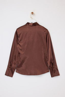 Kahverengi Hafif Bele Oturan Saten Vatkal? Gomlek TWOSS26GO00025 - Trendyolmilla фото 8