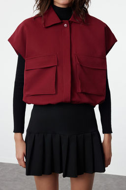 Bordo Oversize Cep Detayl? Yelek TWOSS24YE00037