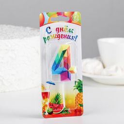 Цена за 2 шт. Свеча в торт на шпажке «Разноцветные грани», цифра 4, 5.3 см