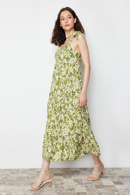 TRENDYOLMILLA Yesil Baglama Ask?l? Etegi F?rf?rl? Fitilli Maxi Orme Maxi Elbise TWOSS23EL02328  фото 2