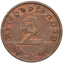 Монета 2 рейхспфеннига 1940 года A Германия