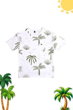 Beyaz Erkek Cocuk Palmiye Desenli Regular Kal?p K?sa Kol Orme T-Shirt TKDSS24TS00016 - Trendyolmilla фото 4