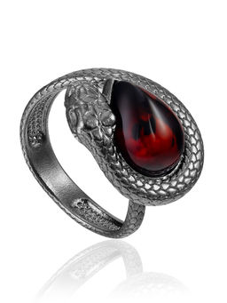 Эффектное текстурное кольцо Эдем с вишнёвым янтарём