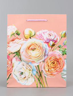 Цена за 2 шт. Пакет подарочный ламинированный вертикальный Цветочная роспись, 18?22.3?10 см