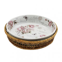 Блюдо керамич. 11" кругл. в плетенке "Ароматная роза", арт. 1796-495-11 (86591) VALLEYA