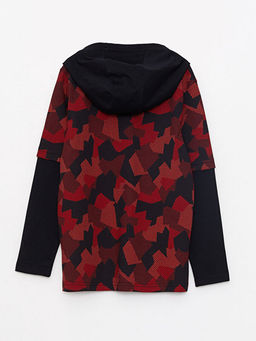 Kap??onlu Bask?l? Uzun Kollu Pamuklu Erkek ?ocuk Ti??rt - Waikiki фото 2