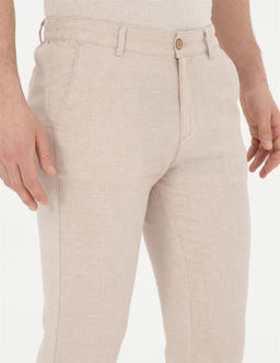 Bej Slim Fit Keten Kar___ml_ Kanvas Pantolon - Pierre cardin фото 5