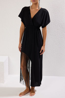 Trendyolmilla Siyah Dokuma Puskullu Plaj Elbisesi TBESS25EL00059  фото 3