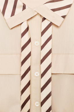 CAMISA POPEL?N CUELLO CONTRASTE / Camel claro - Zara фото 10