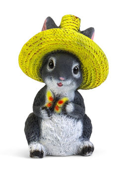 Садовая фигура из полистоуна Зайка в соломенной шляпе с бабочкой, 19?12?14 см, МИКС