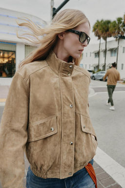 100% SUEDE LEATHER HIGH-NECK JACKET - Zara фото 14