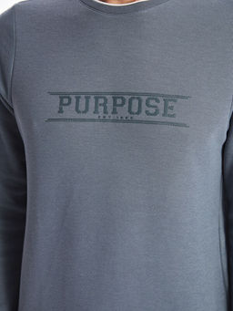 Bisiklet Yaka Uzun Kollu Bask?l? Erkek Sweatshirt