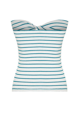 Yesil Cizgili Straplez Fitted/Vucuda Oturan Esnek Orme Bluz TWOSS24BZ00413 - Trendyolmilla фото 8