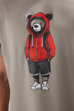 TRENDYOL MAN Ekru Unisex Oversize/Genis Kesim Ay?c?k Bask?l? %100 Pamuklu T-Shirt TMNSS25TS00158 - Trendyolmilla фото 3