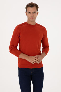Erkek Slim Fit Bisiklet Yaka Kiremit Basic Kazak