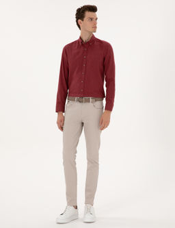 Bordo Flanel Dokulu Slim Fit Uzun Kollu G_mlek