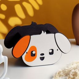 Кашпо деревянное Пёсик 20,5х10,5х12,5 см белый/оранжевый