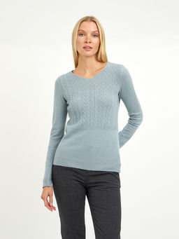 пуловер женский голубой с объемным узором - Glenfield фото 3